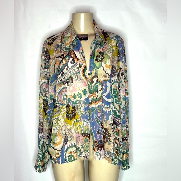 ZARA MULTI COLOR BUTTON DOWN RAYON LONG SLEEVE SIZE XL - Picture 1 of 3